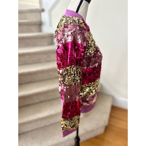 Cat & Jack Girl's Pink, Purple & Gold Sequin Zip Up Sweatshirt - Picture 2 of 7